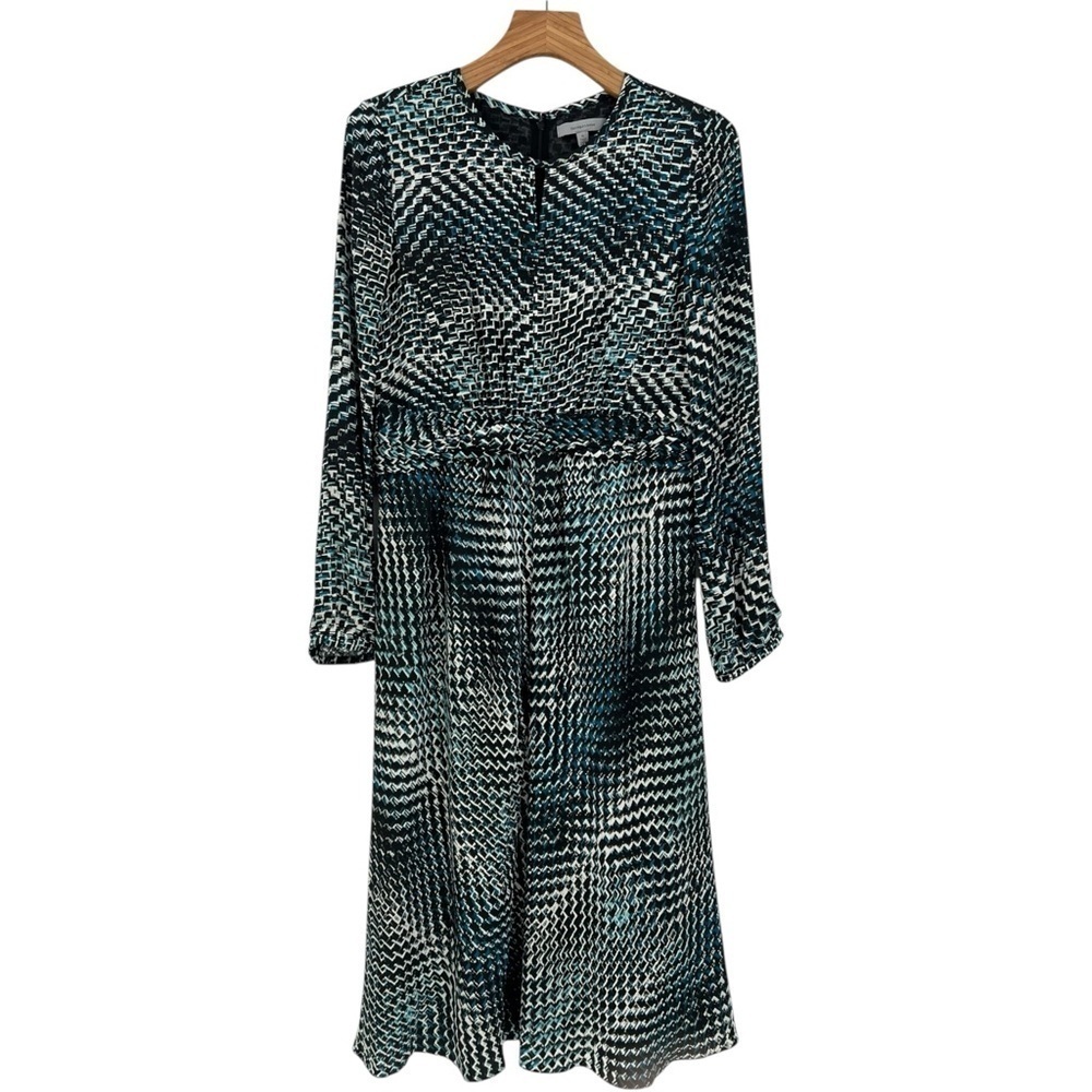 Classiques Entier Silk Grahic Print Keyhole Long Sleeve Midi Dress Size 12 - Picture 3 of 13